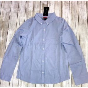 NWT Girls Tommy Hilfiger blue school Uniform Oxford shirt Long Sleeve Size 10